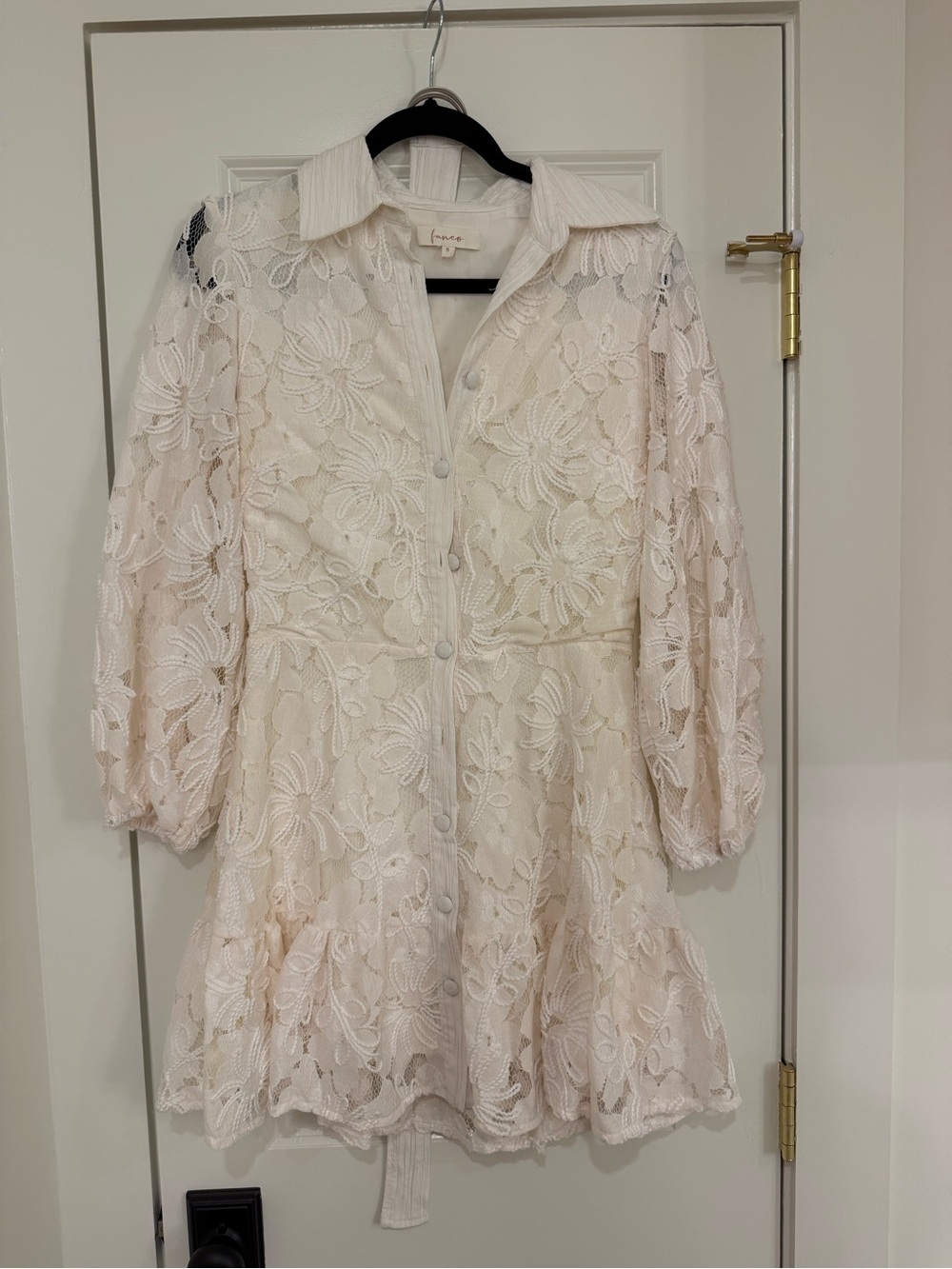 Lace Button-Front Mini Dress in Cream